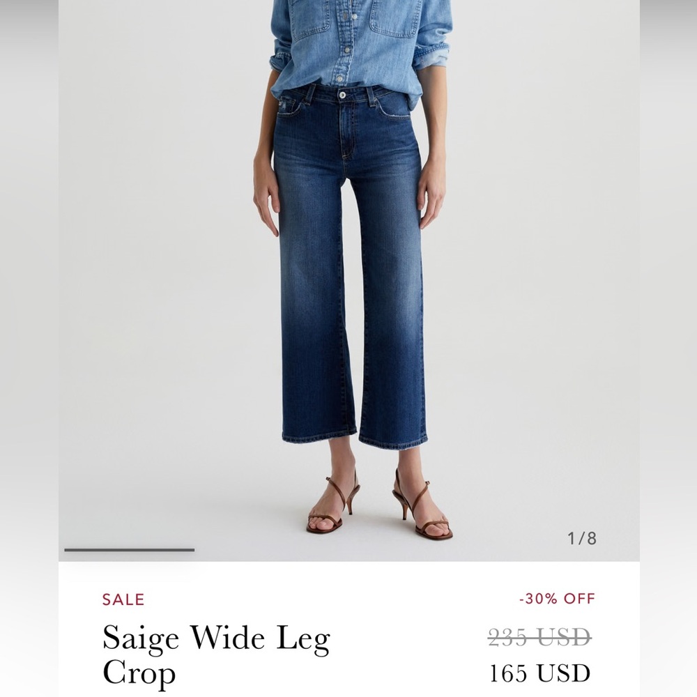Ag Adriano Goldschmied Saige wide leg crop Dark Blue Jeans.